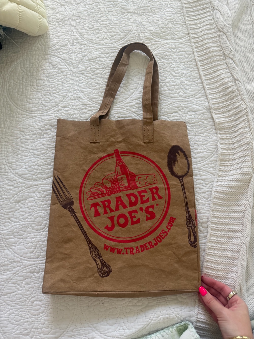 Trader Joe's Brown Tote Bag with Red Logo